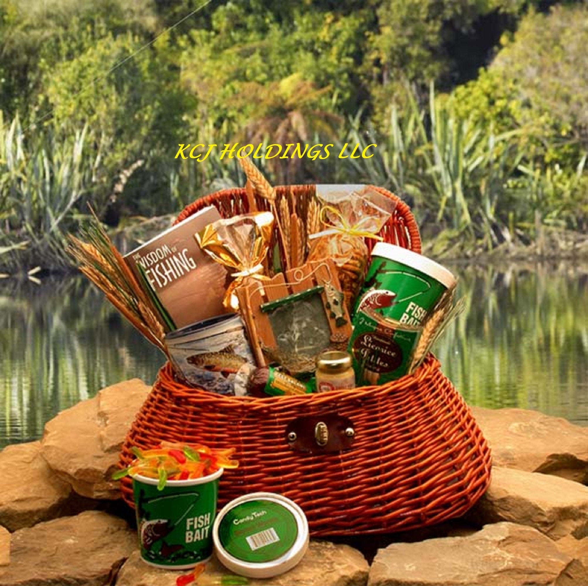 Fishing Creel Gift Basket Jam-Packed with Useful Fishing Equipment, Sweet Treats and Novelty Items | Father's Day | Gifts for Him